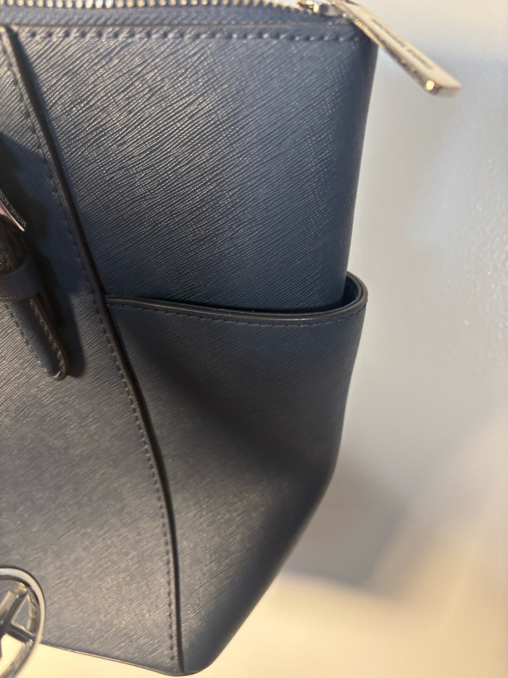 Michael Kors Navy Saffiano Tote with MK Charm - Picture 4 of 11